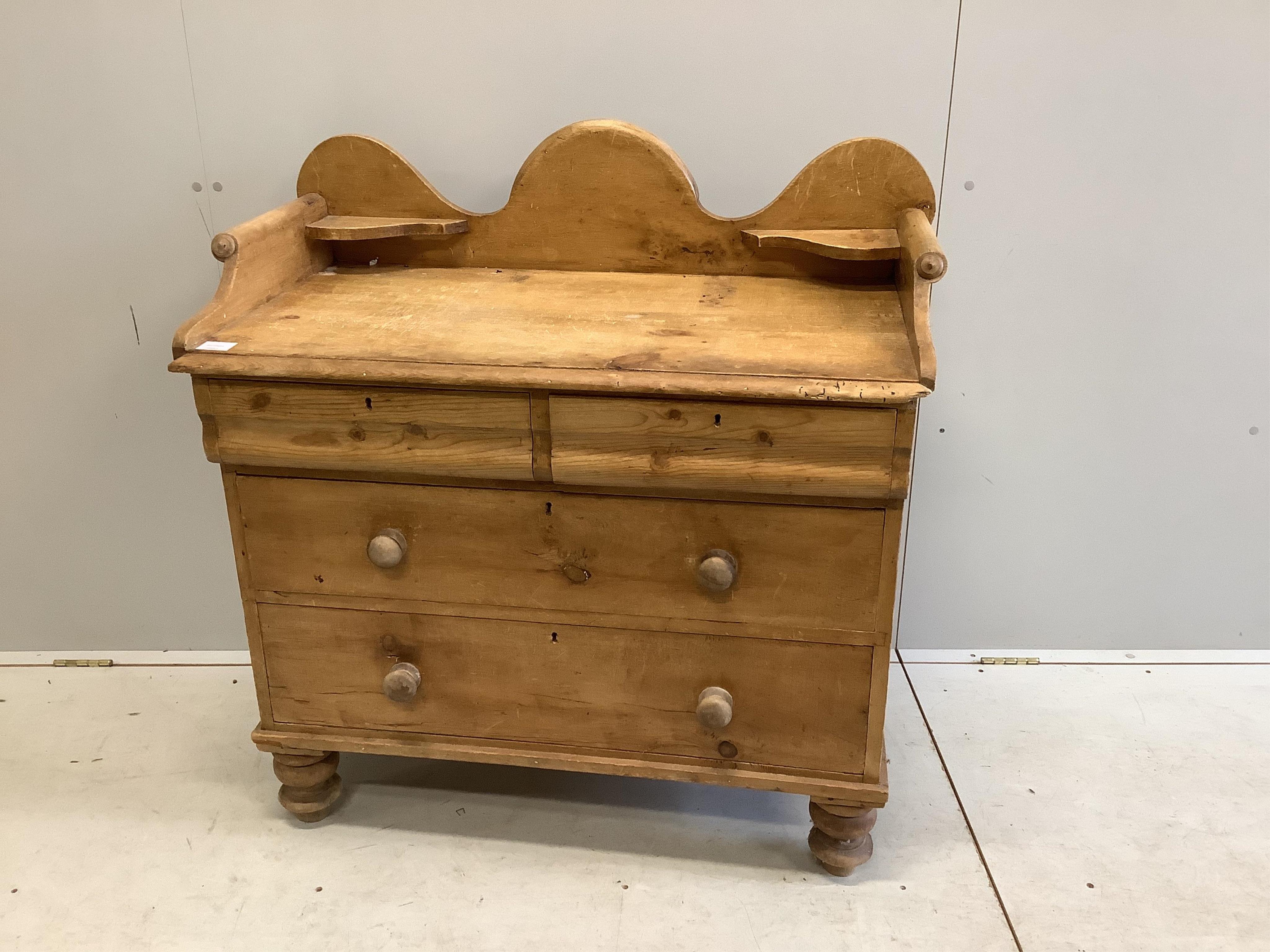 A Victorian pine wash stand, width 98cm, depth 54cm, height 98cm. Condition - fair